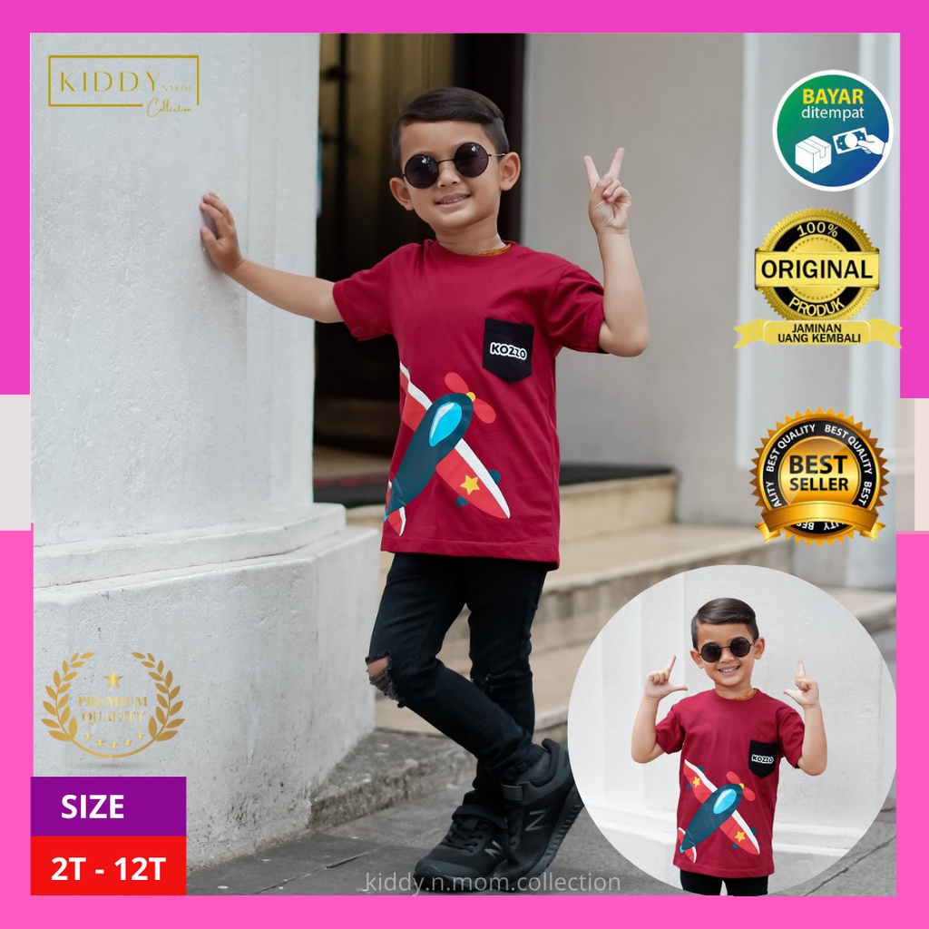 Atasan Anak Cowok Cowo Warna Merah Marun Kaos Brand Lokal Kozzo Laki Laki Umur 1 2 3 4 5 6 7 8 9 10 