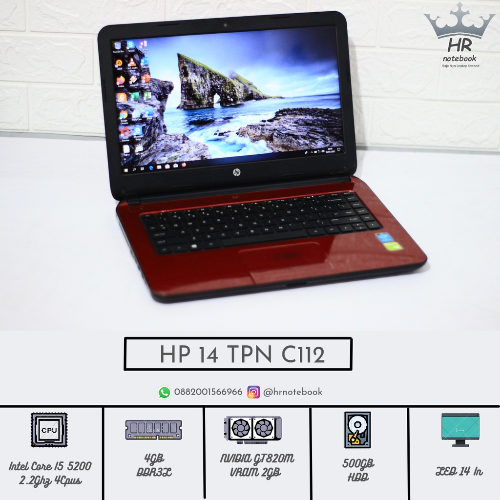 Laptop HP14 Core I5 Broadwell Nvidia 2 Gb Ram 4 Gb Hdd 500 Gb Mulus Pemakaian Wajar