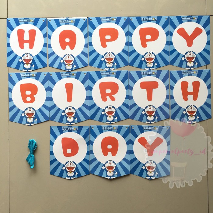 Banner Bunting Flag HBD Happy Birthday Ultah Doraemon
