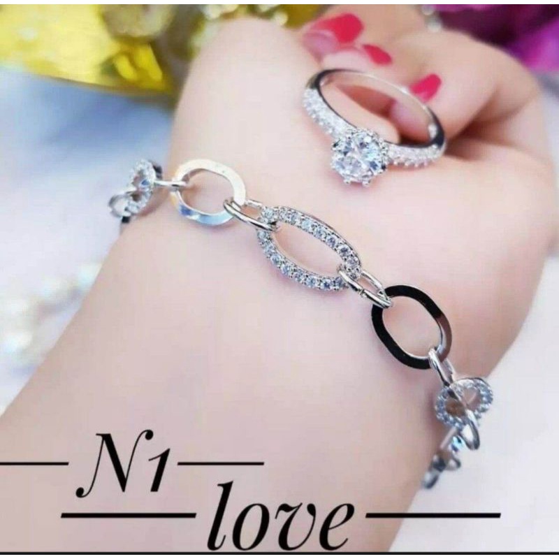 Gelang Tangan Rantai Titanium free Cincin Titanium Silver Anti Karat