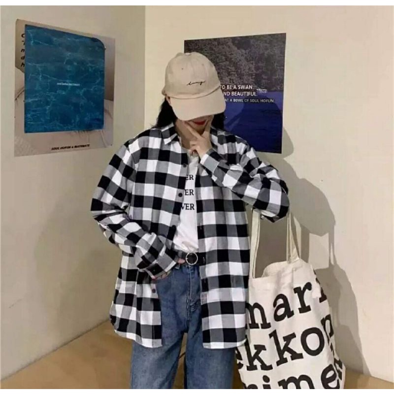 Kemeja Flanel Wanita Lengan Panjang Distro Fanel Motif Kotak Premium