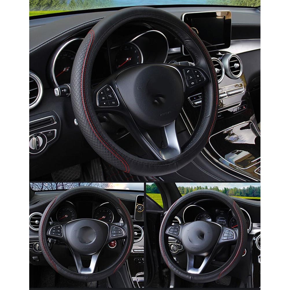 Cover Setir Mobil Bahan Kulit Steering Wheel Cover - sarung Stir Mobil Bahan Kulit Carbon universal - sarung setir mobil universal bahan motif carbon - Sarung Cover Pelindung Setir Stir Bahan Kulit