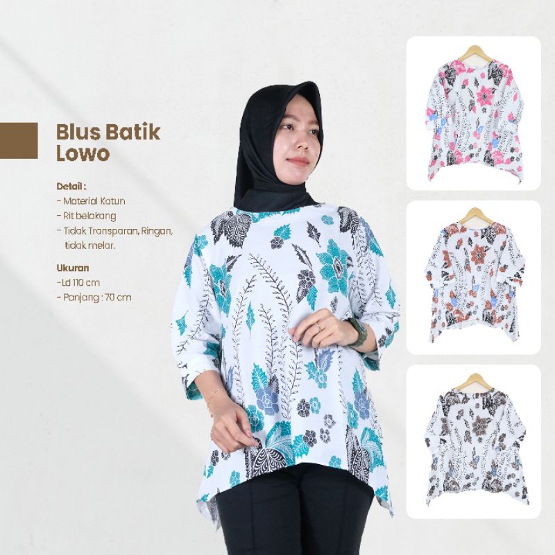 Blus Batik Lowo lengan 3/4  warna putih - Naira Batik