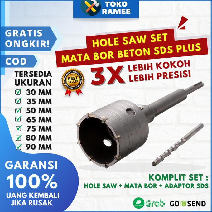 1 SET Mata Bor Hole Saw Drill Pelubang Beton Tembok Pipa 50 65 75 80MM