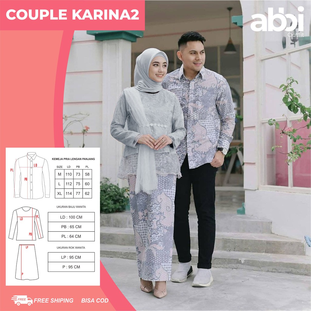 Batik Couple Kebaya Set Karina 2 Series Tunangan Lamaran Wisuda Kondangan Kekinian 2021