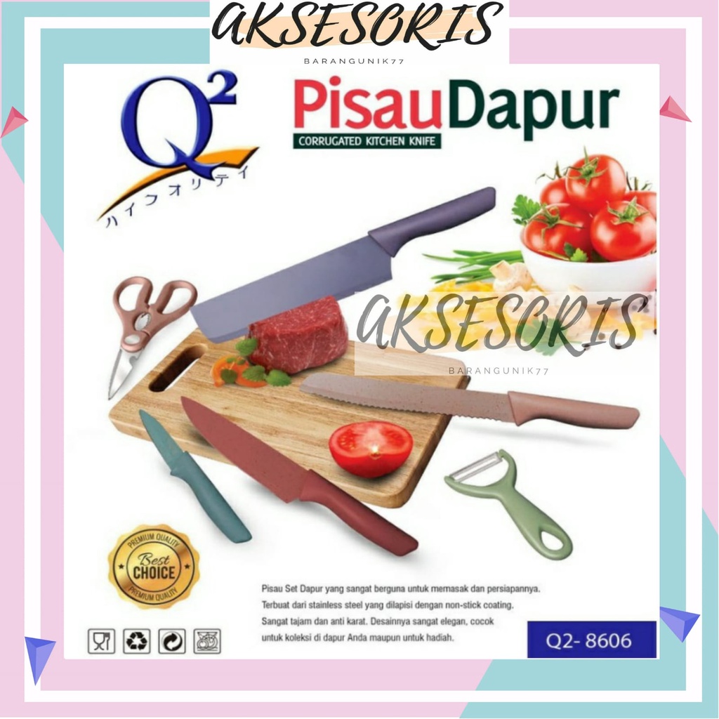 PISAU JERAMI / PISAU SET 6 IN 1 / PISAU JERAMI KERAMIK / PISAU  MULTIFUNGSI KITCHEN KNIFE STAINLESS GANDUM Q2-8606