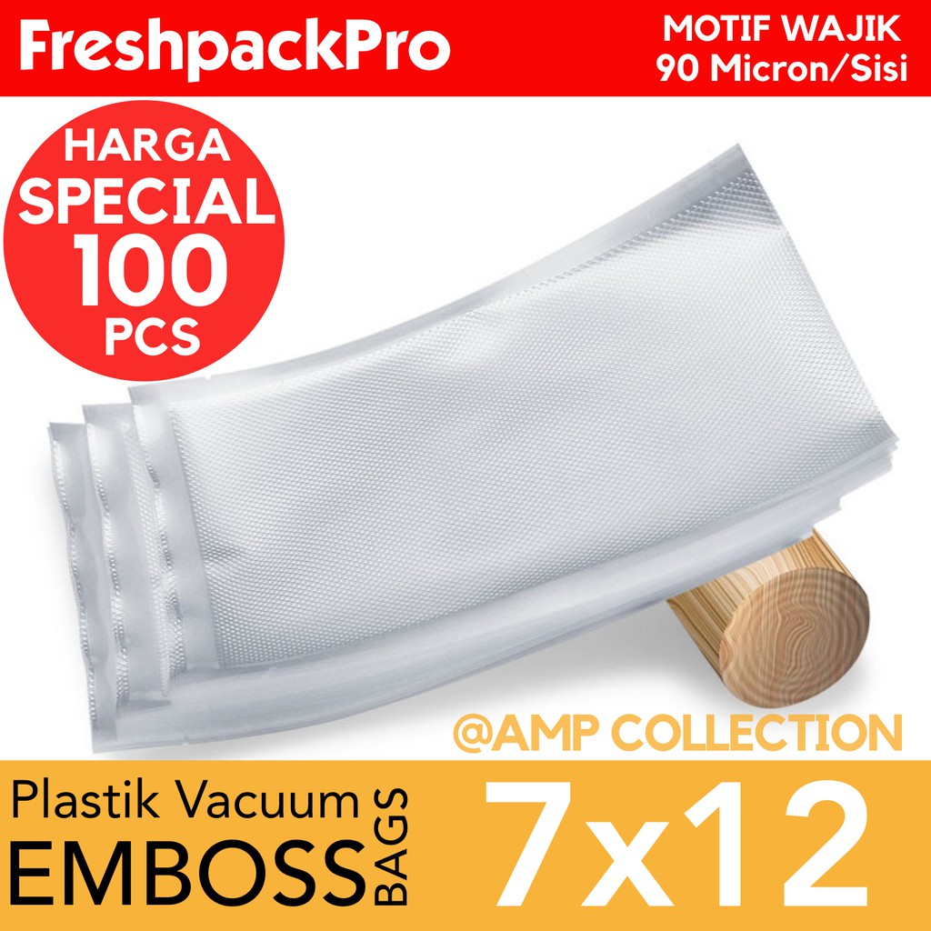 FreshpackPro 7CM X 12CM Plastik Vacum / Vacuum Sealer Packing Bag Embos / Embossed Food Grade 100Pcs
