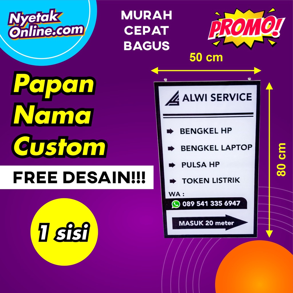 

Name Board/Papan Nama Usaha/Papan Iklan 1 sisi Custom Banner FREE DESIGN