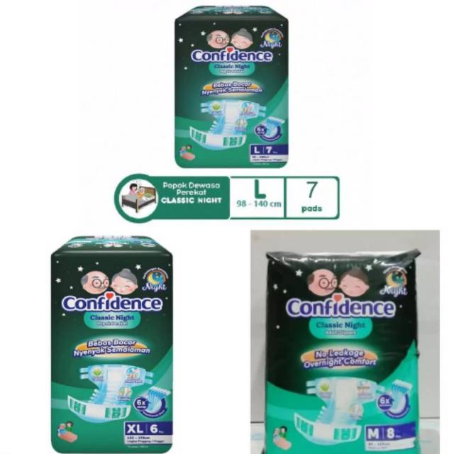 Confidence Classic Night Adult Diapers Popok Dewasa  M8/L7/XL6