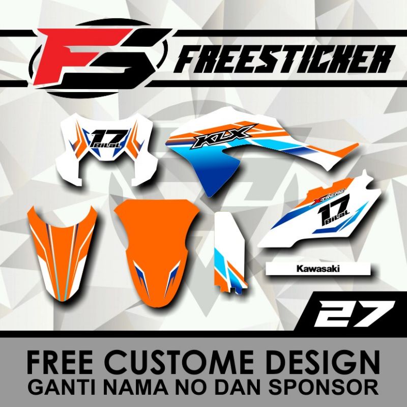 DECAL STICKER KLX 150 BF, L, G, DESAIN ORI WHITE ORANGE PUTIH