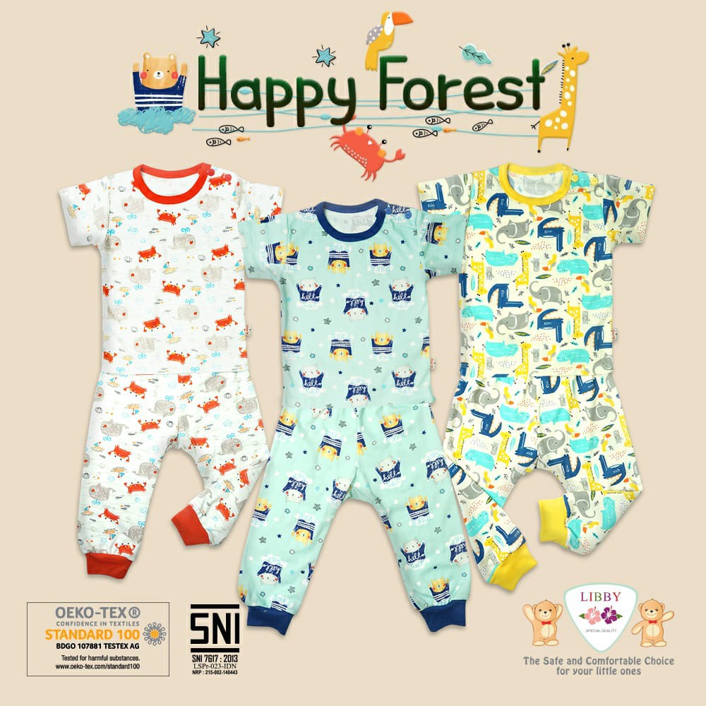 Baju Bayi Anak Setelan Oblong Pendek Celana Panjang Libby Happy Forest - Set Anak Besar
