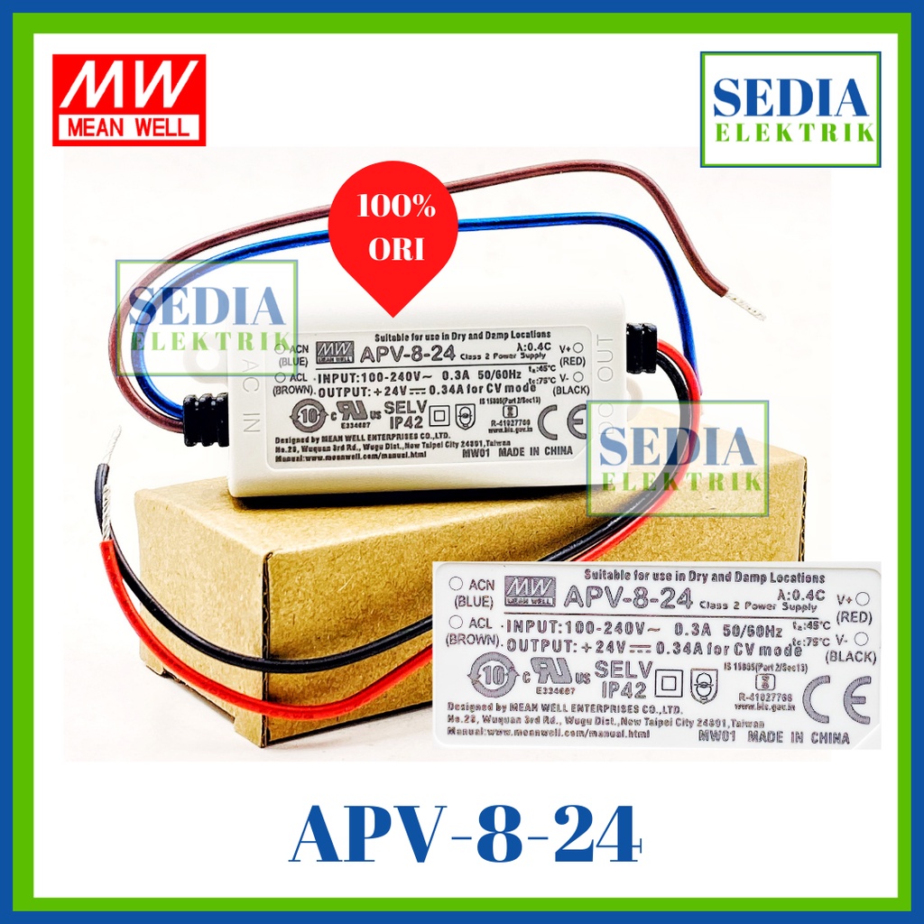 MEANWELL APV-8-24 Power Supply LED Driver APV824 APV 8 24