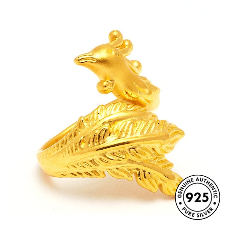 Cincin Model Terbuka Desain Phoenix Bahan S925 Silver Gold Plated