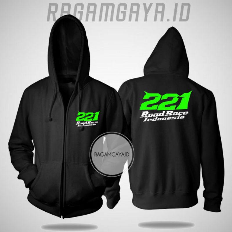 Jaket 221 ROAD RACE INDONESIA Zipper Sweater Racing Pria Wanita