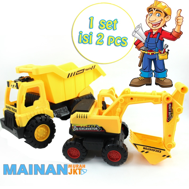 MAINANKEI MAINAN ANAK MURAH EXCAVATOR SERIES AK105 MOBIL TRUCK ISI 2 MOBIL KONTRUKSI