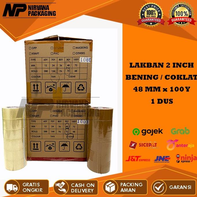 

LAKBAN BENING & COKLAT 2 INCH - 48 MM X 100 YARD FULL 1 DUS - Bening ---Termurah---