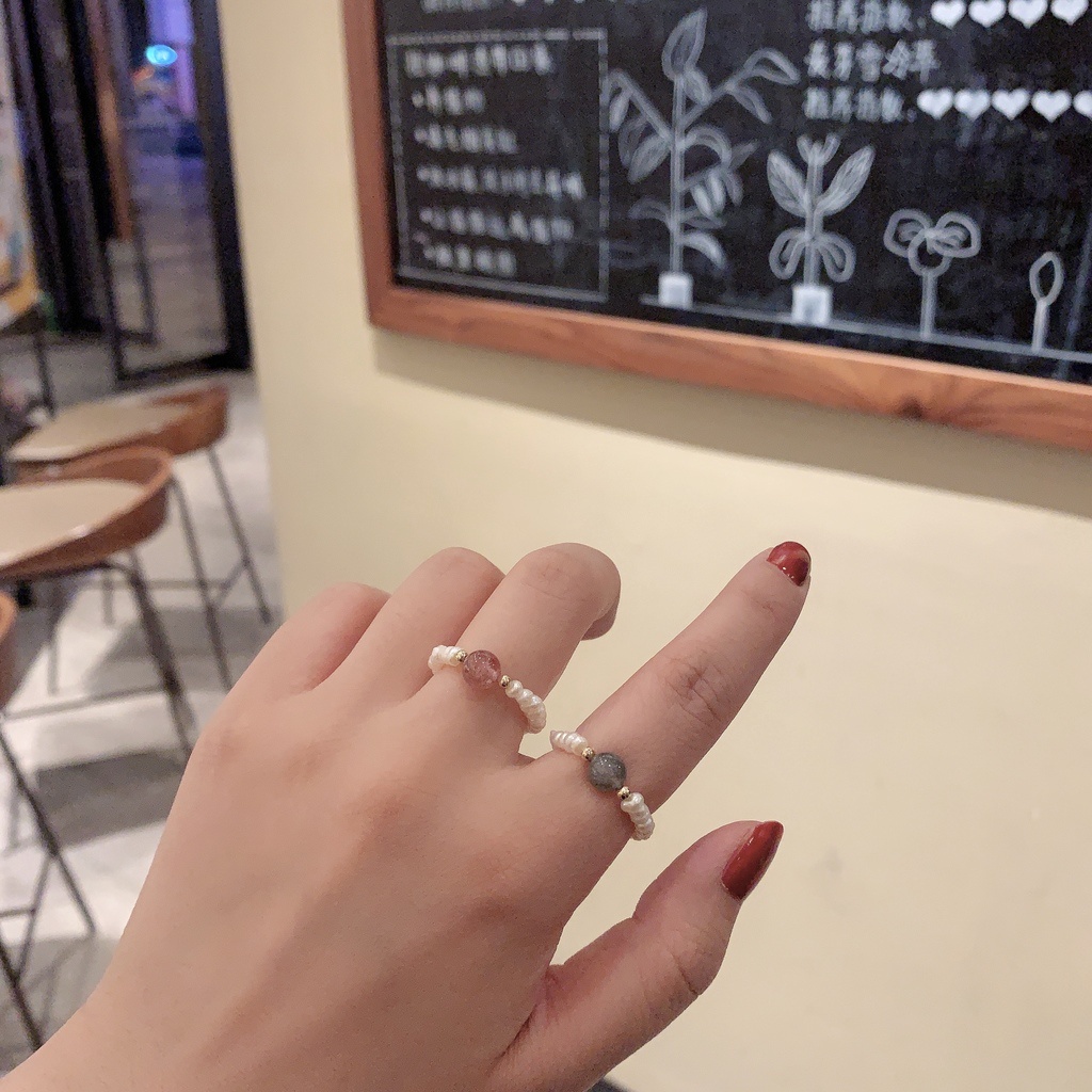 Cincin Manik-Manik Mutiara Kaca Gaya Retro Untuk Aksesoris