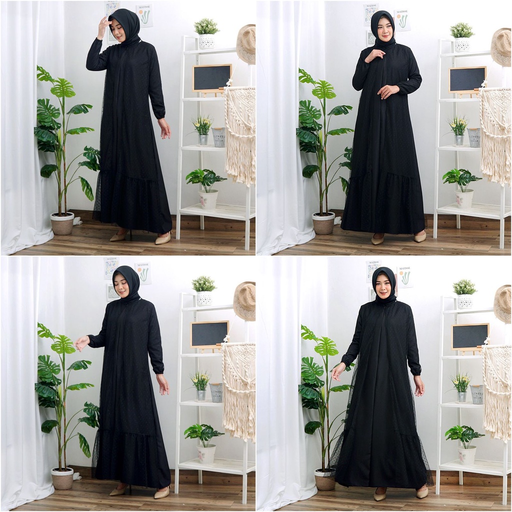 Haliya Tile Dott 7 warna Gamis Dress Mosscrepe Mix Tille Dot Maxi Dres Muslim Lebaran Pesta Kondangan Murah Premium