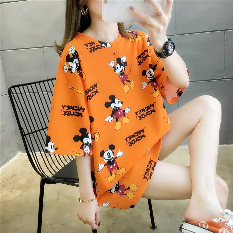 Oversize Tee Tshirt Model Longgar Untuk Wanita Motif Mickey Baru