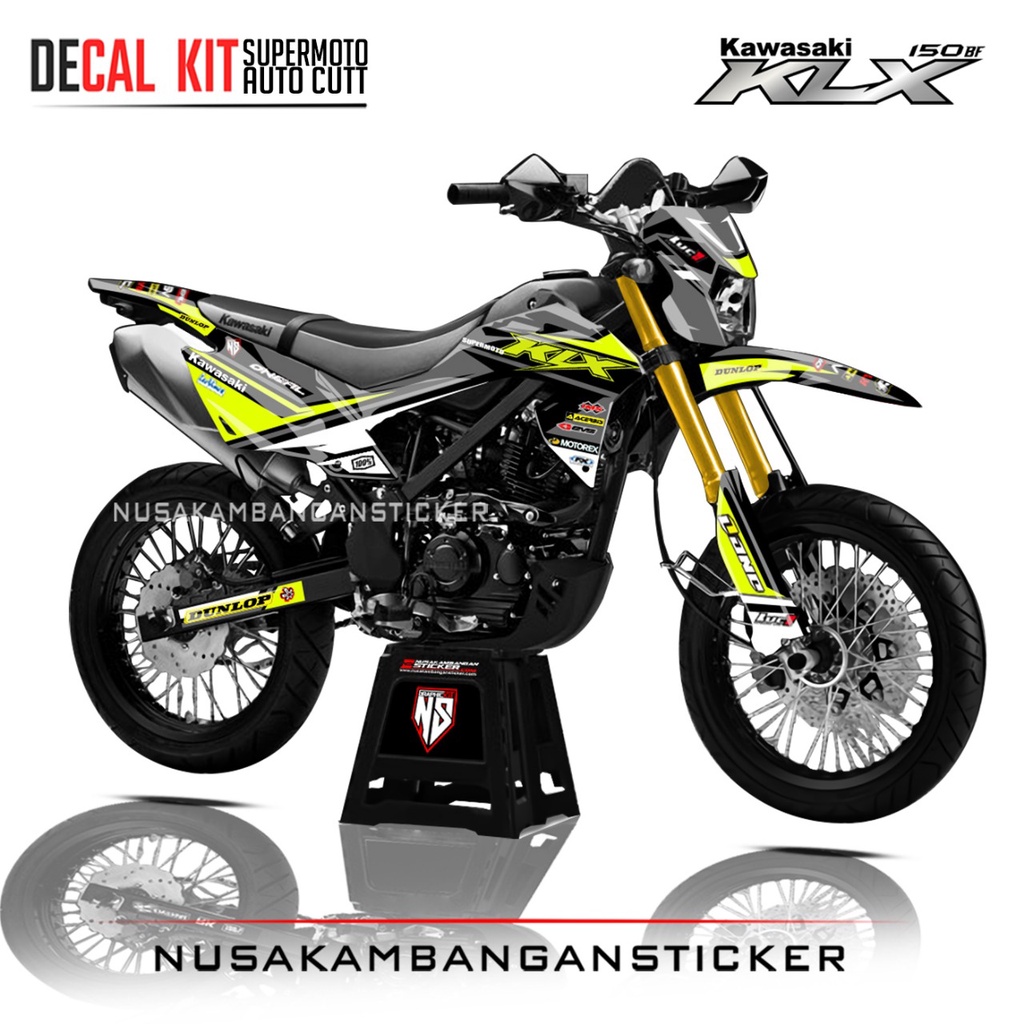 Decal Stiker Supermoto Motor Kawasaki KLX 150 BF Full Body Kuning Motif Grafis Racing Team Sticker K