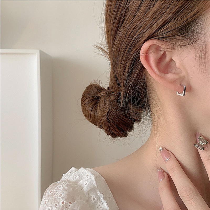 Set Anting S925 Silver Needle Bentuk C Lingkaran Untuk Aksesoris Perempuan