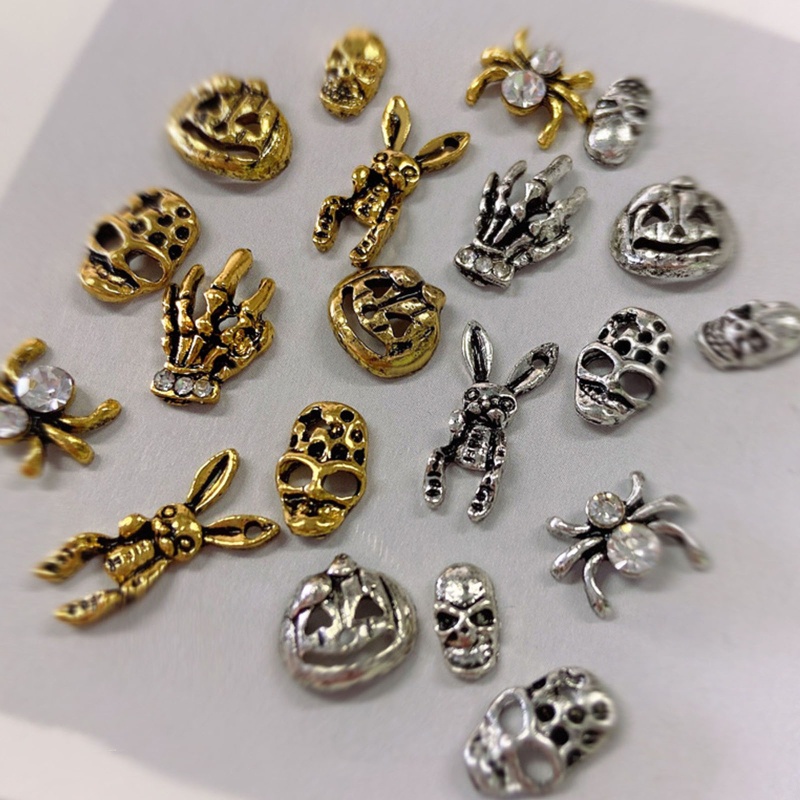 60 Pak Charms Skeleton 3D Tema Halloween Untuk Nail Art Charms