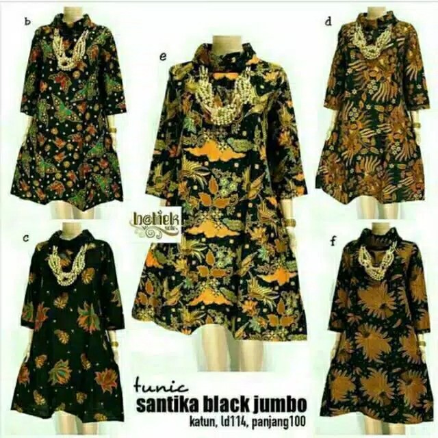 Tunic Santika Black Jumbo Tunik Batik Cantik Seragam Batik Big Size Besar