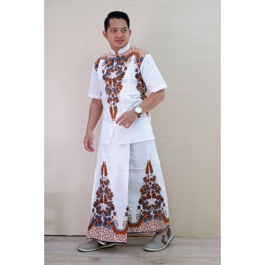 setelan Sarung baju koko gunungan putih lengan panjang dan pendek batik solo