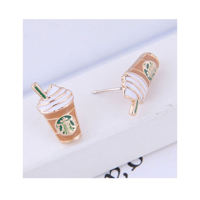 LRC Anting Tusuk Fashion Brown Tea Cup Ear Studs A60195