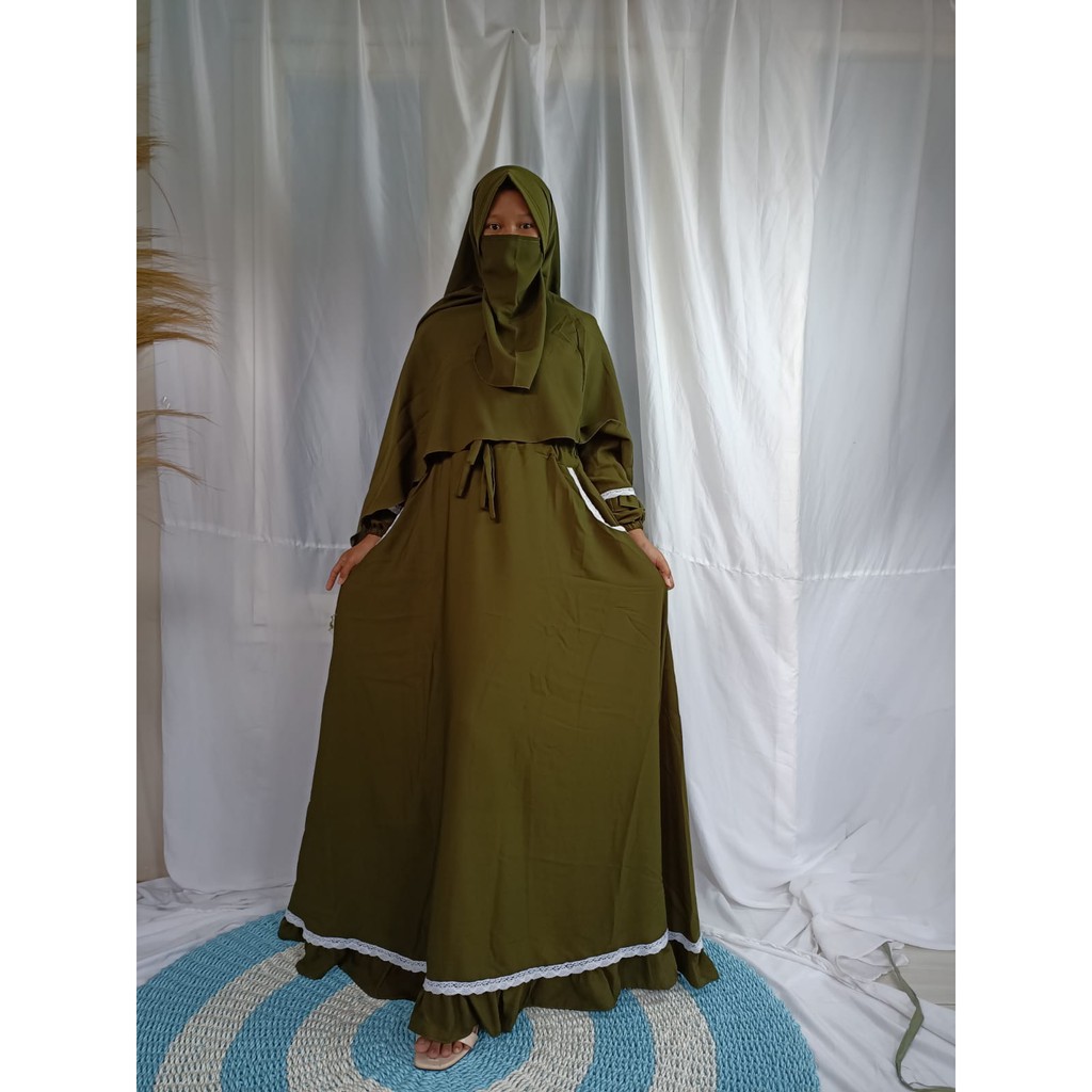 (COD) TERLARIS..!! GAMIS SET SYARI NABILAH/GAMIS WOLFIS SYARI SET HIJAB DAN CADAR-Hijau Lumut