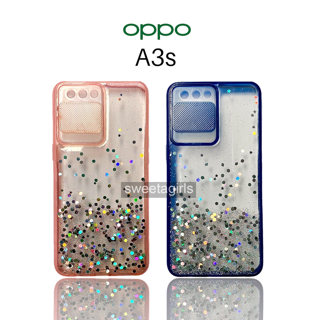 Case Glitter Slide Case Protection untuk Oppo A3s atau Realme C1 ( sama ukuran ) - sweetacase.id - Casing Model Kamera Bisa Buka Tutup -  Kesing Hp Model Glitter - Kesing Berkilau - Camera Geser - Casing Oppo