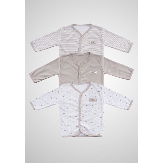 Baju Panjang Bayi Unisex 6 12 Bulan Fluffy Warna Khaki (isi 3 pcs)