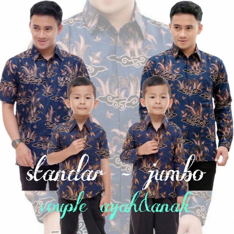 BAJU BATIK COUPLE AYAH DAN ANAK LAKI-LAKI MOTIF BAMBU NAVY TERLARIS / BATIK JUMBO/COD