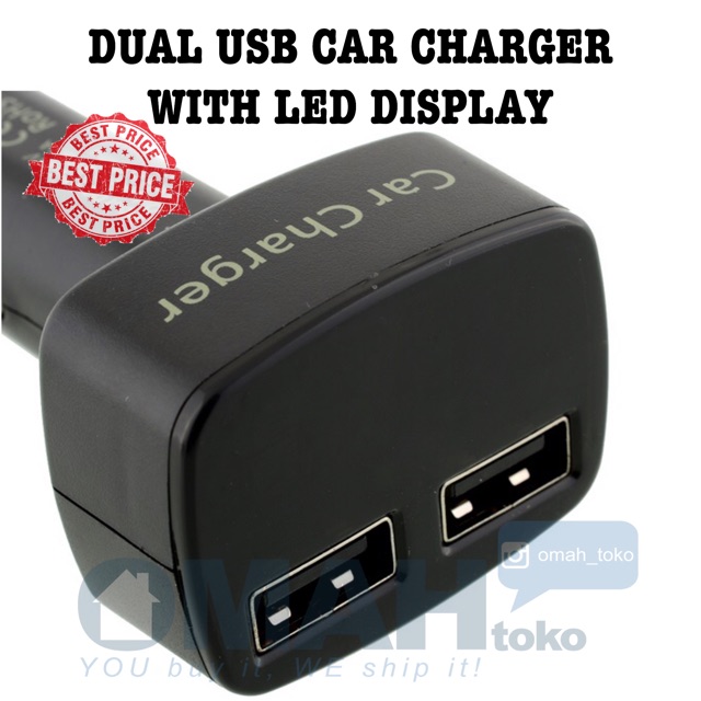 4in1 Dual USB Car Charger Mobil Dengan LED Display Cocok buat Grab Gocar Uber dan Gojek