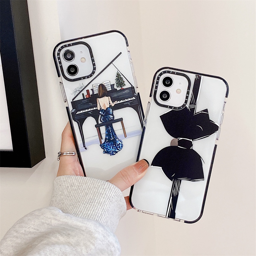 Soft Case Motif Piano Girl &amp; Pita Hitam Cover iPhone 7 8 Plus X XR Xs 11 Pro Max