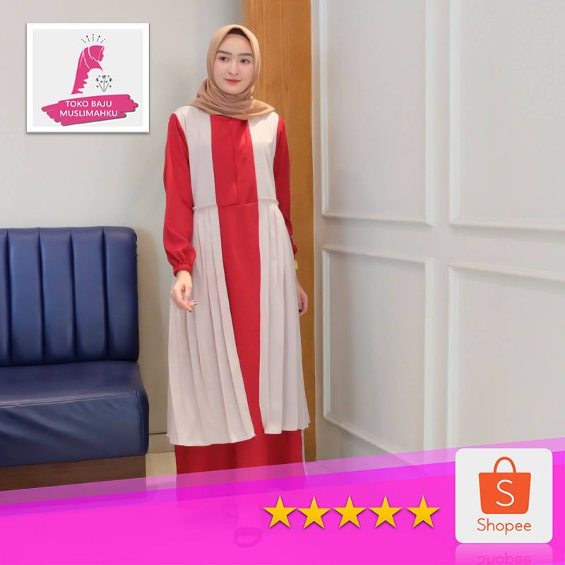 Fashion Gamis Humaira maroon abu  / Gamis terbaru / terbaru  /bestseller • Toko Baju Muslimahku