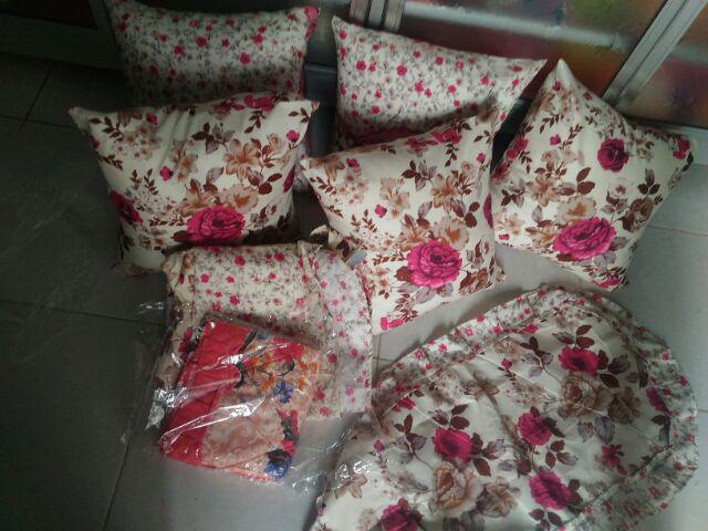 Terlaris!!! Grosir Sofa Set / Set Tamu / Sarung Bantal Sofa 40x40 Taplak Meja Motif Dan Bunga