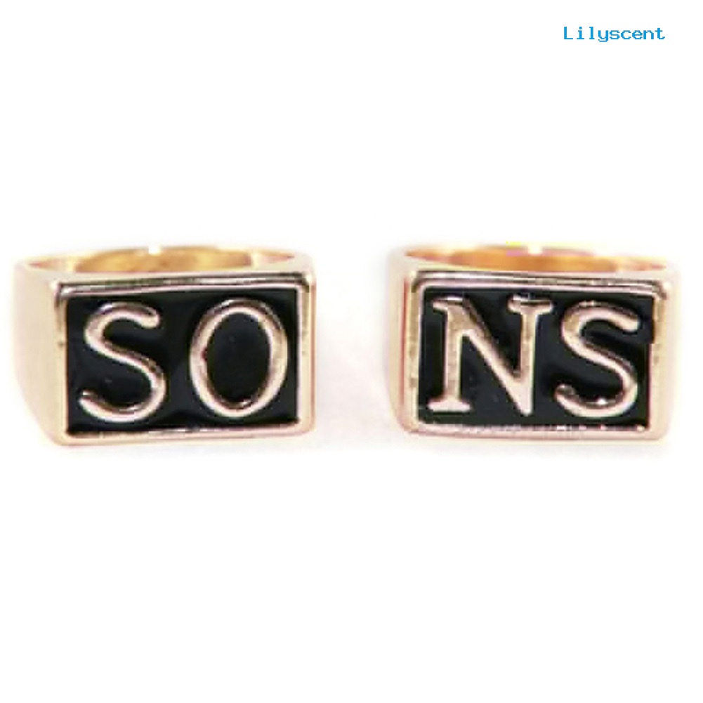 Ls 2Pcs / set Cincin Pasangan Bahan Stainless Steel Motif Sons of Anarchy Untuk Pria / Wanita