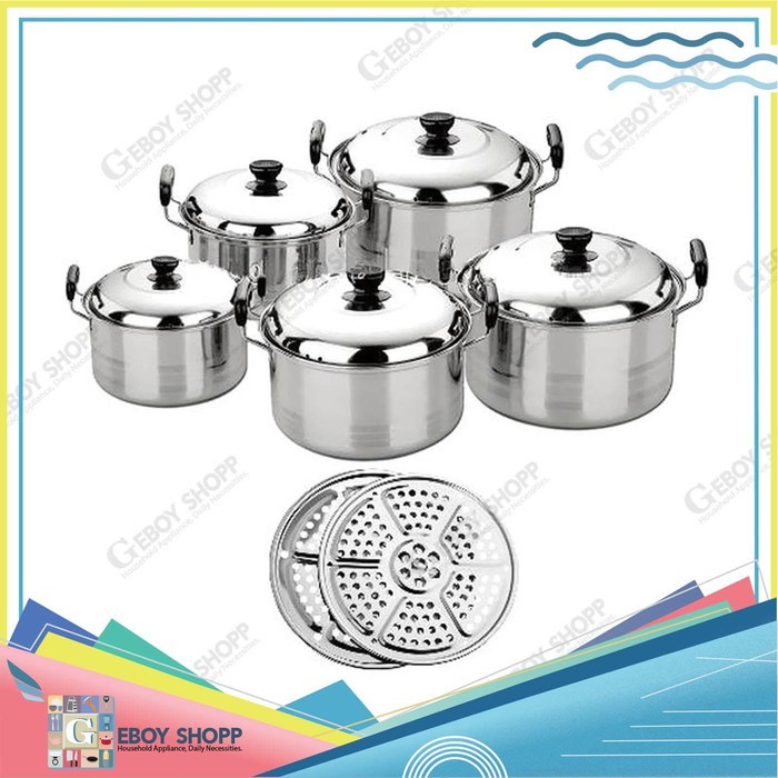 Wajan Stainless Steel 28 Cm Model Cekung I Tebal I Kuat YK480  Set Kingko 555 Steamer