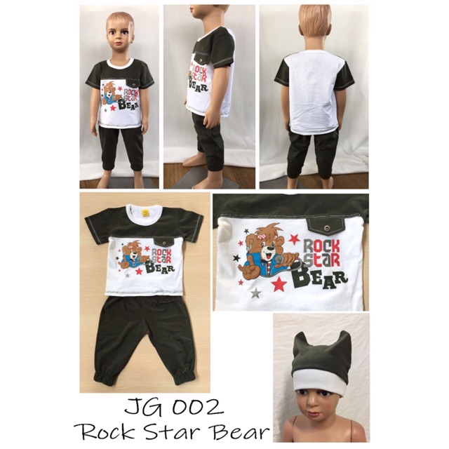Stelan baju celana set topi joger bear rock star