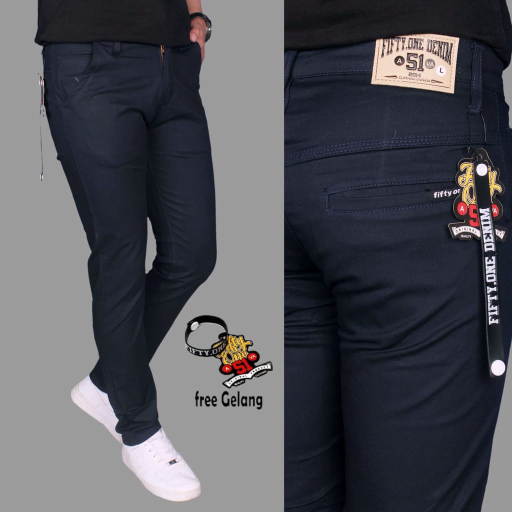 Fifty One Denim-Celana Chino Panjang Pria Slimfit Katun Strecth Twill Melar Original Premium Distro 51