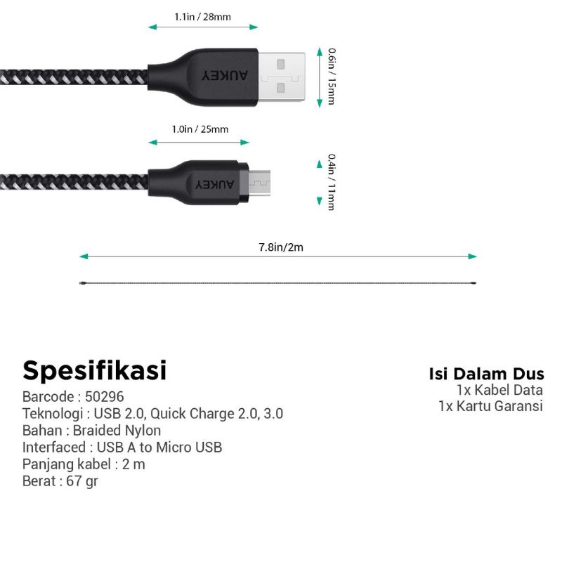 Aukey Cable Data CB-AM2 Micro USB Quick Charge 3.0