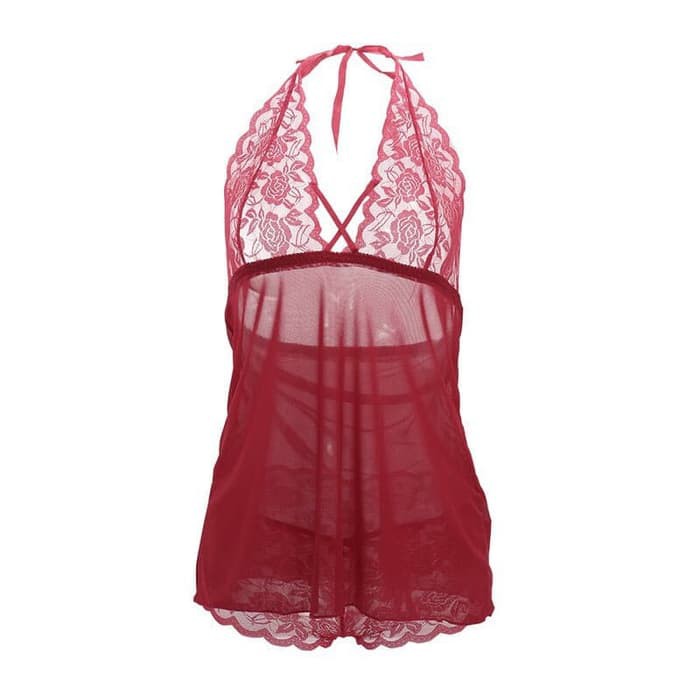 SONIA PREMIUM Sexy Lingerie Babydoll   Panty Maroon Red Lace Merah terakhir