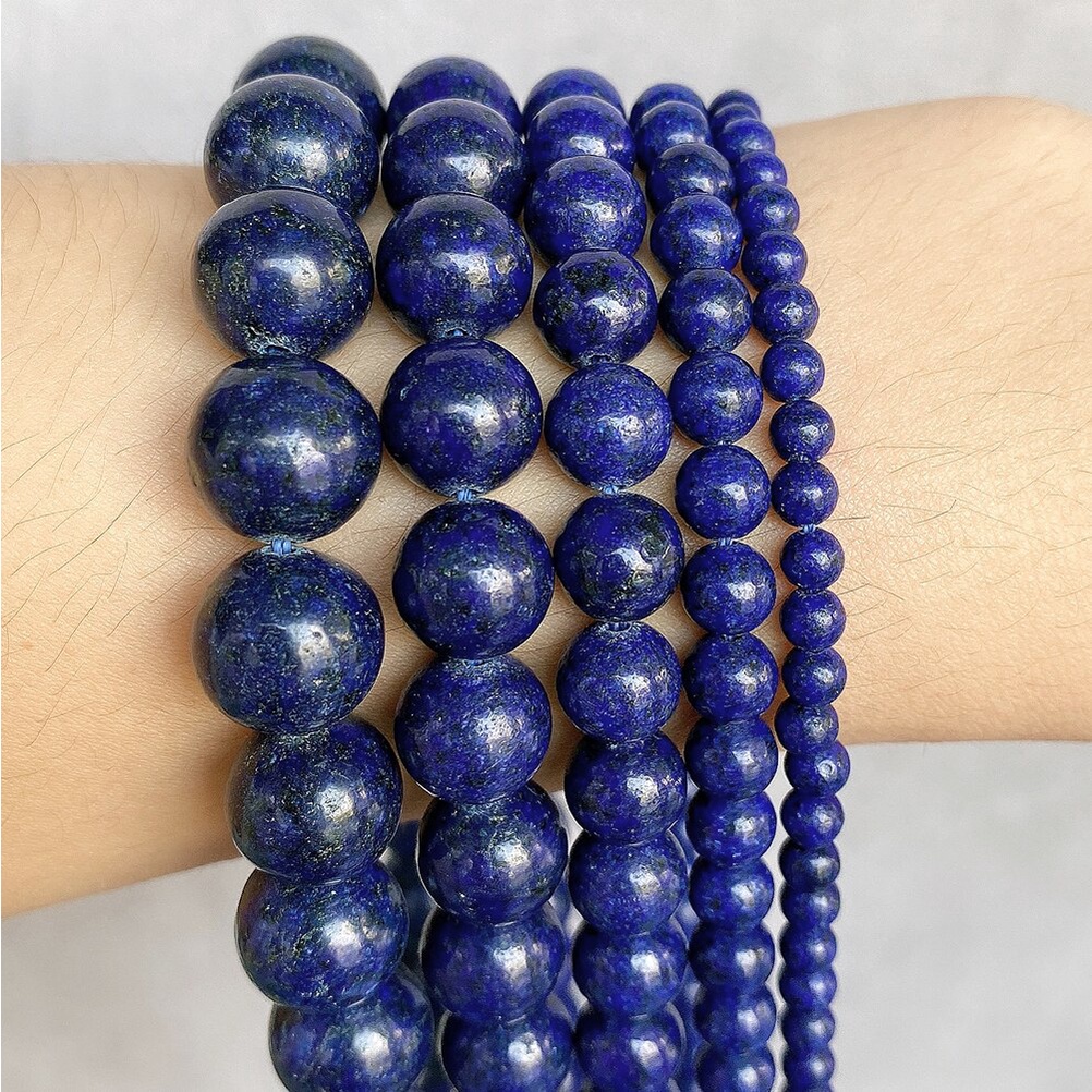 Manik-manik Batu Alam Lapis Lazuli Bulat Longgar Ukuran 15 &quot;4 / 6 / 8 / 10 / 12mm Untuk Membuat Perhiasan Anting Gelang