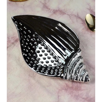 PIRING KERAMIK BENTUK KERANG WARNA SILVER