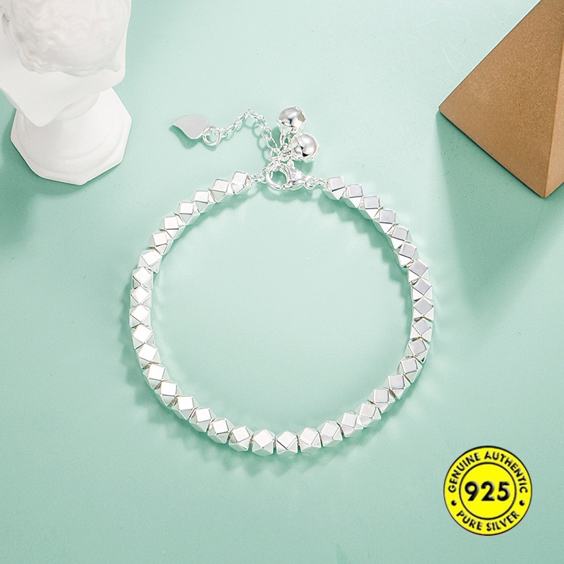Gelang Tangan Rantai Sterling Silver 925 Aksen Lonceng Kecil Untuk Wanita