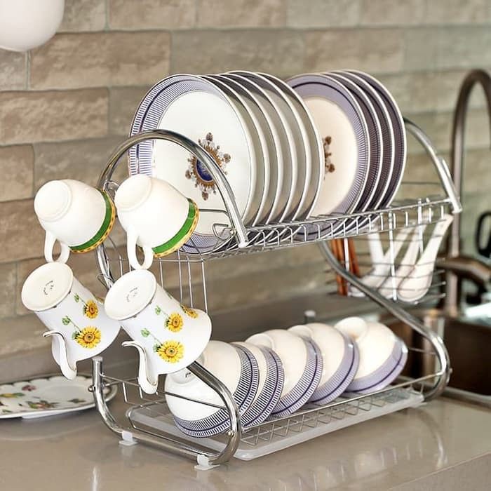 [BISA COD] Rak Piring Stainless Jumbo 2 Susun Tingkat Peralatan Dapur MURAH ~ canter store-3