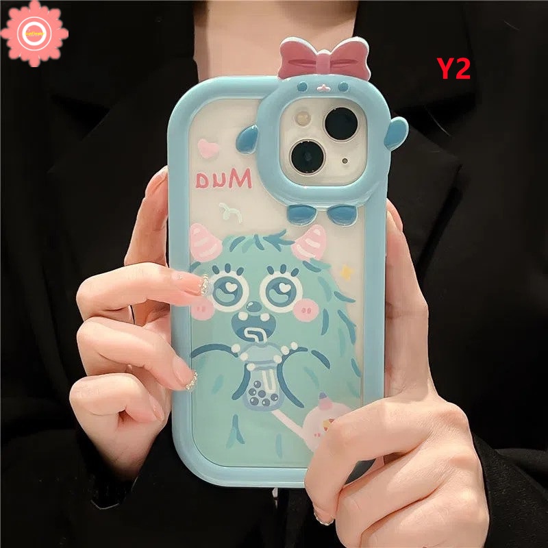 Case Lensa Monster Bow-knot Untuk Oppo A17 A16 A15s A7 A5S A12 A1K A17K A3S A12E A53 A74 A95 A16K A16E A52 A92 A76 A15s A53 A76 A16F A54 A57 5s A53 A6 A16E A52 A92 Cover Pelindung Monster