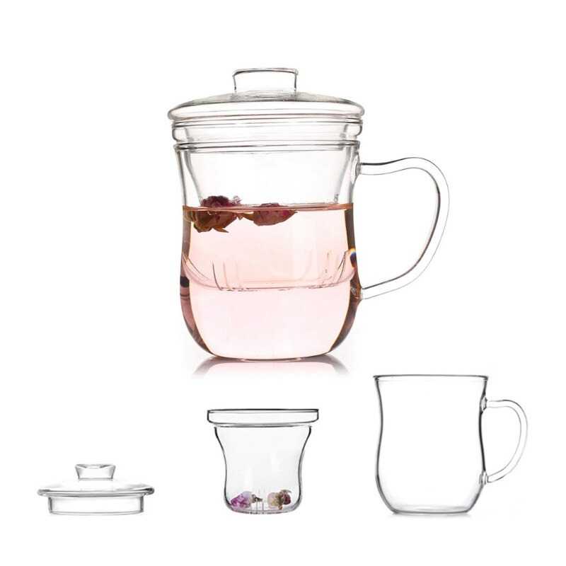 Mug Cangkir Gelas Kopi Teh Set Saringan Infuser Tutup Kayu / Gelas Kaca Unik Dengan Saringan Infuser