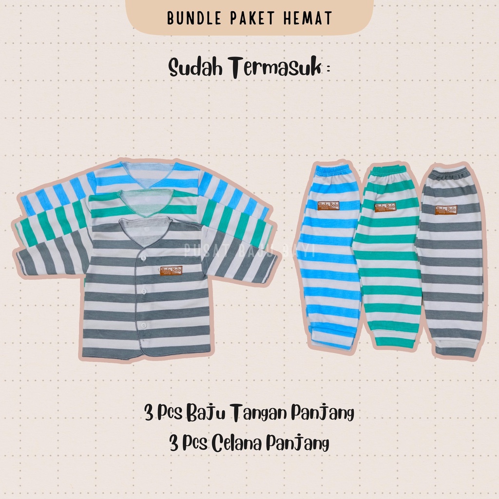 Paket Hemat Setelan Baju Bayi 9 Stel / 18 pcs Motif STRIPE SERIES merk SNI BOLO - BOLO